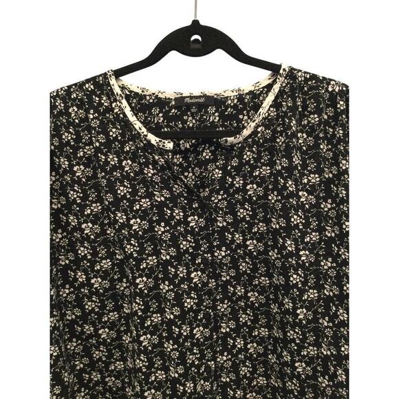 Madewell Peasant Blouse Women Size M Black Ditsy Branch Floral Meadow Shirt Boho - Picture 10 of 13